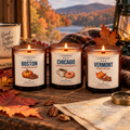 Le Flâneur Home American Autumn Collection featuring Boston, Chicago and Vermont scented candles.