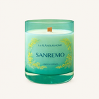 Sanremo Scented Candle by Le Flâneur Home, unlit on an ivory background.